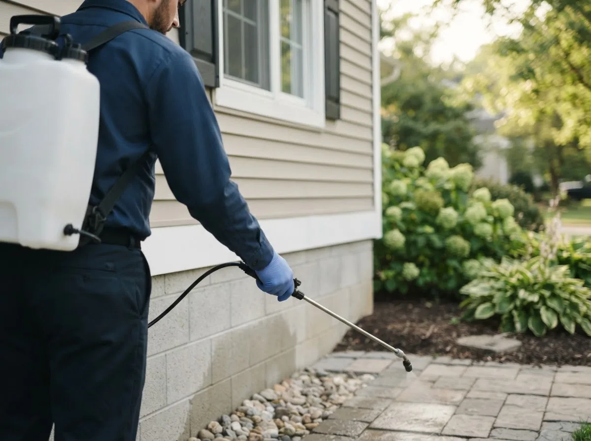 Pest control technician inspecting a home in Valparaiso, NE